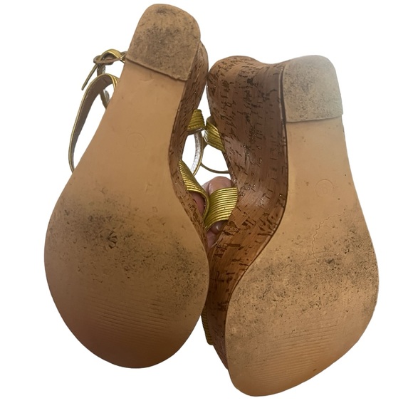 LUICHINY Mystical Gold Cork Wedge Platform Sandals Sz 9 - Picture 12 of 13